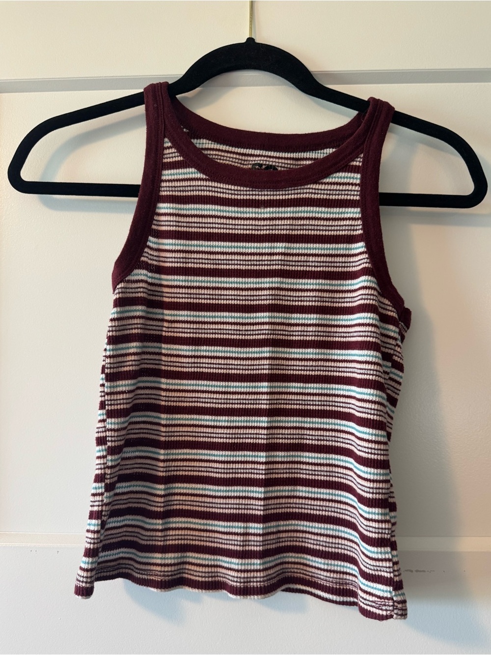 SO Striped Ribbed Tank Top in Burgundy, White & Teal
